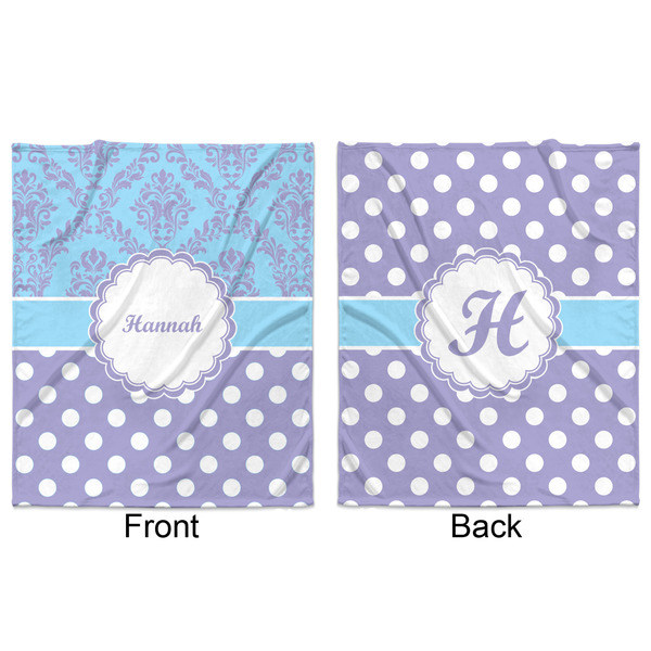 Purple Damask & Dots Minky Blanket - 50"x60" - Double Sided - Front & Back