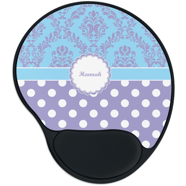 Custom Purple Damask & Dots Mouse Pad with Wrist Support