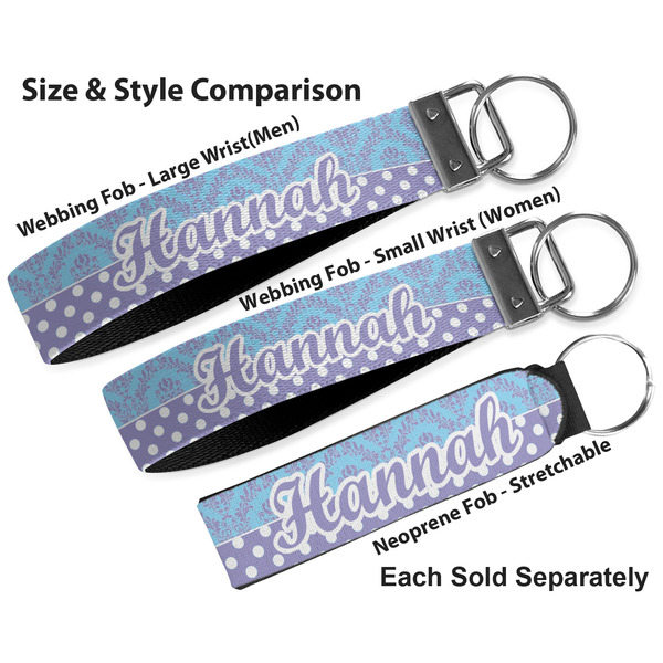 Purple Damask & Dots Multiple Key Ring comparison sizes