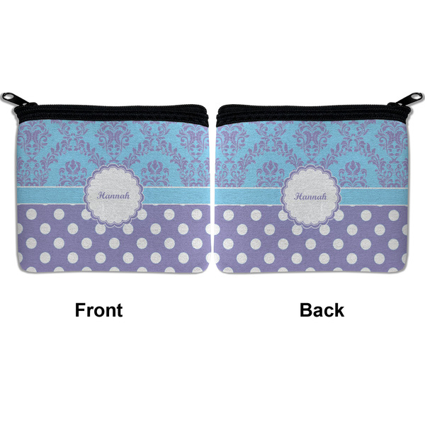 Purple Damask & Dots Neoprene Coin Purse - Front & Back (APPROVAL)