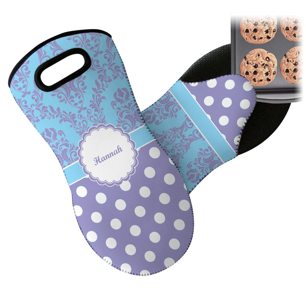 Purple Damask & Dots Neoprene Oven Mitt