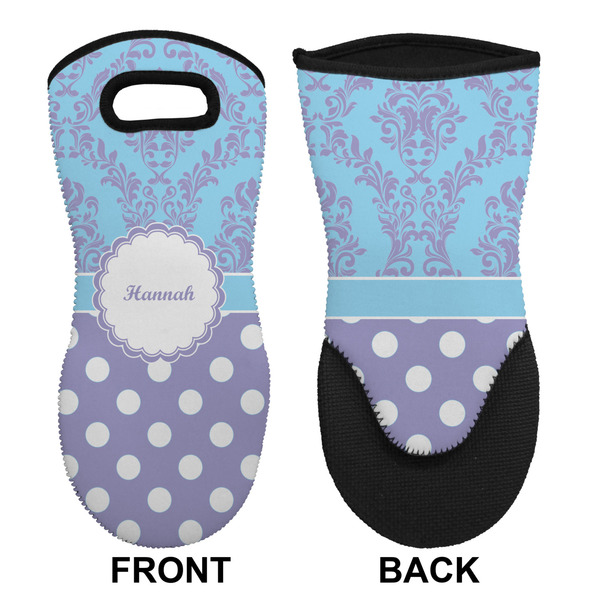 Purple Damask & Dots Neoprene Oven Mitt (Front & Back)