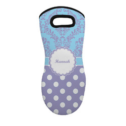 Purple Damask & Dots Neoprene Oven Mitt - Single w/ Name or Text