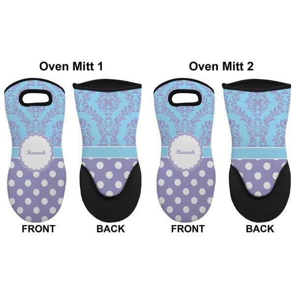 Purple Damask & Dots Neoprene Oven Mitt - Set of 2 - Approval