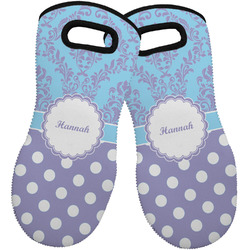 Purple Damask & Dots Neoprene Oven Mitts - Set of 2 w/ Name or Text