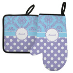 Purple Damask & Dots Left Oven Mitt & Pot Holder Set w/ Name or Text