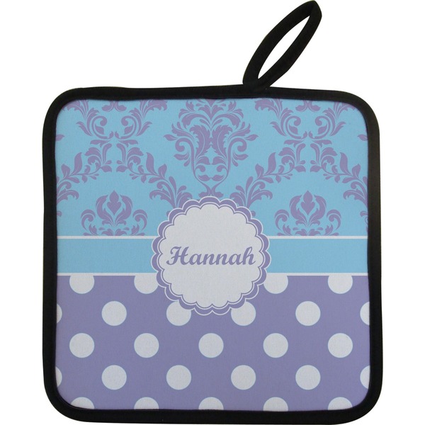 Custom Purple Damask & Dots Pot Holder w/ Name or Text