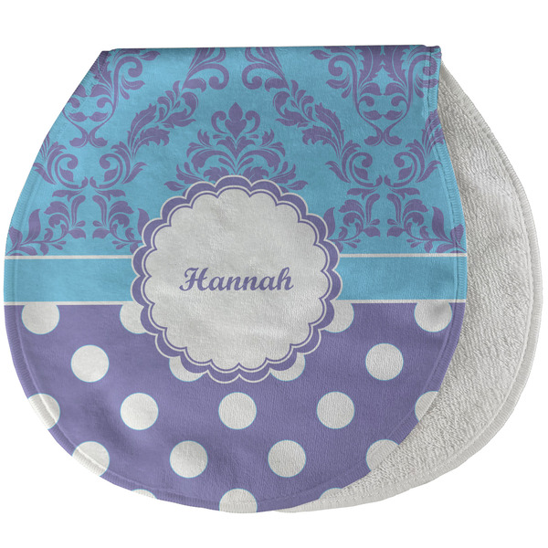 Purple Damask & Dots New Baby Burp Folded