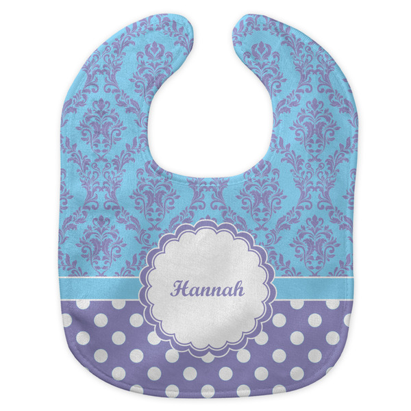 Purple Damask & Dots New Bib Flat Approval