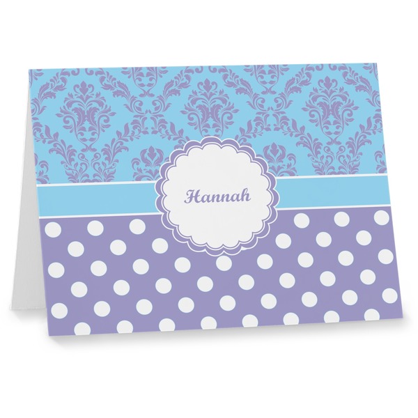 Custom Purple Damask & Dots Note cards (Personalized)