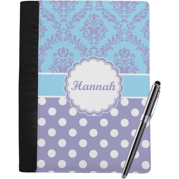Custom Purple Damask & Dots Notebook Padfolio - Large w/ Name or Text