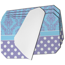 Purple Damask & Dots Dining Table Mat - Octagon - Set of 4 (Single-Sided) w/ Name or Text