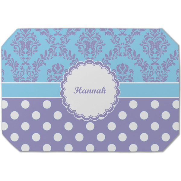 Custom Purple Damask & Dots Dining Table Mat - Octagon (Single-Sided) w/ Name or Text