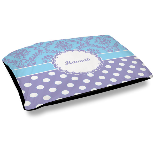 Custom Purple Damask & Dots Outdoor Dog Bed - Large (Personalized)
