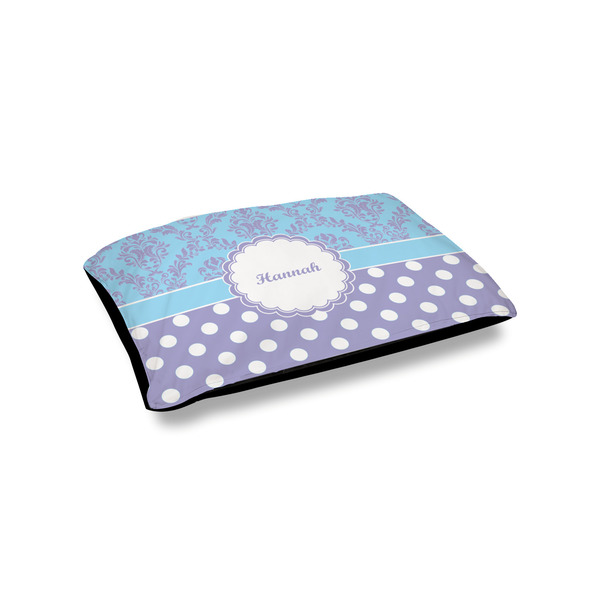 Custom Purple Damask & Dots Outdoor Dog Bed - Small (Personalized)