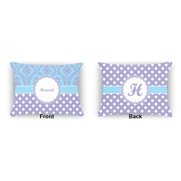 Purple Damask & Dots  Outdoor Rectangular Throw Pillow (Front and Back)