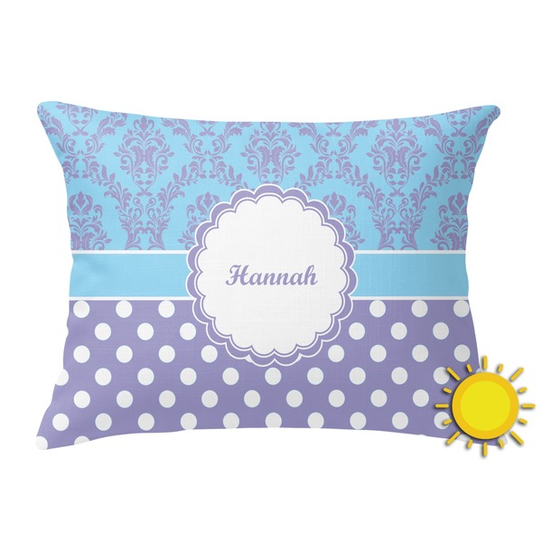 Custom Purple Damask & Dots Outdoor Throw Pillow (Rectangular) (Personalized)