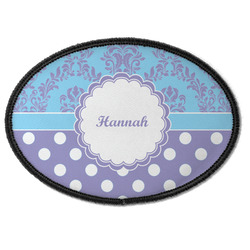 Purple Damask & Dots Iron On Oval Patch w/ Name or Text