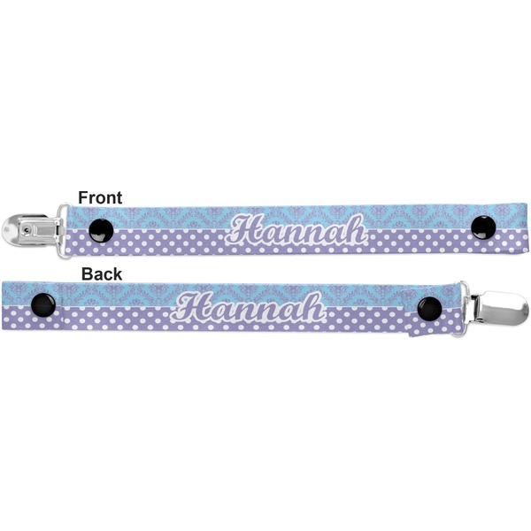 Purple Damask & Dots Pacifier Clip - Front and Back