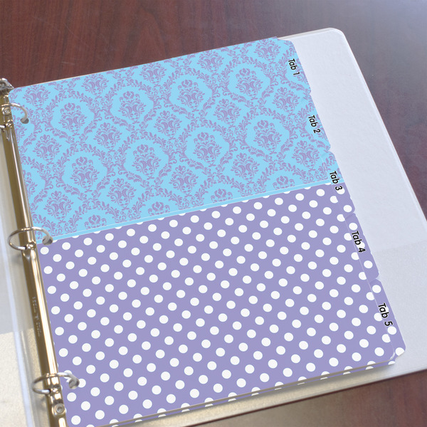 Purple Damask & Dots Page Dividers - Set of 5 - In Context