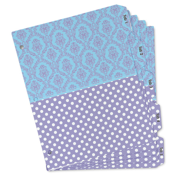 Custom Purple Damask & Dots Binder Tab Divider Set (Personalized)
