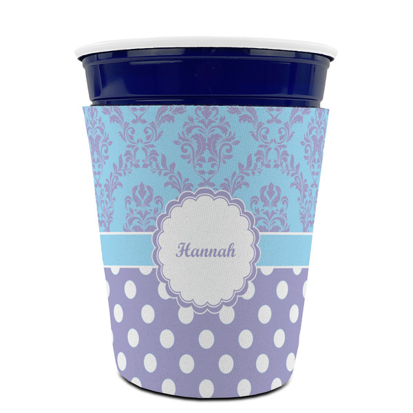 Purple Damask & Dots Party Cup Sleeves - without bottom - FRONT (on cup)