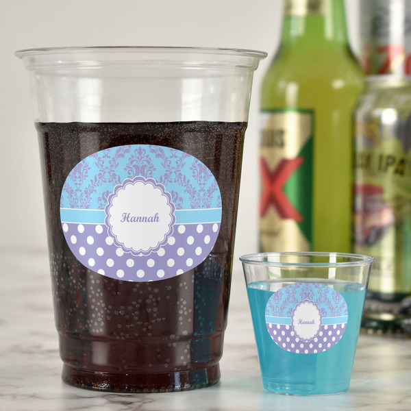 Purple Damask & Dots Party Cups - 16oz - In Context