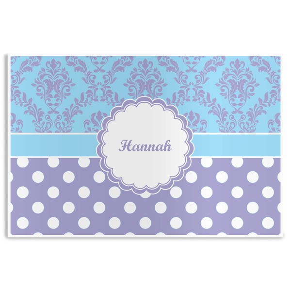 Custom Purple Damask & Dots Disposable Paper Placemats (Personalized)
