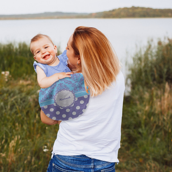 Purple Damask & Dots Peanut Shaped Burp - Lifestyle