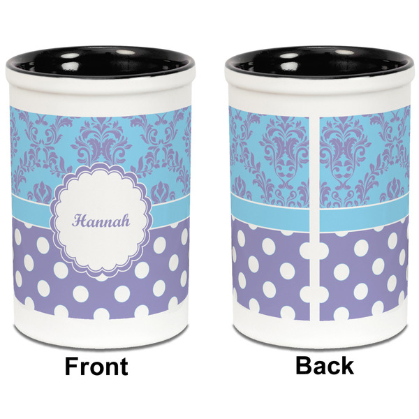 Purple Damask & Dots Pencil Holder - Black - approval