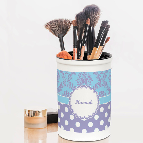 Purple Damask & Dots Pencil Holder - LIFESTYLE makeup