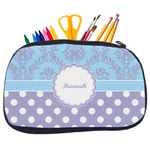 Purple Damask & Dots Neoprene Pencil Case - Medium w/ Name or Text