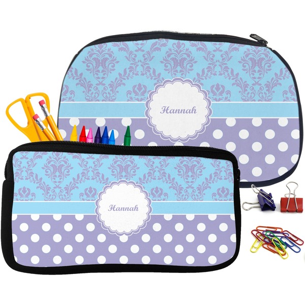 Purple Damask & Dots Pencil / School Supplies Bags Small and Medium