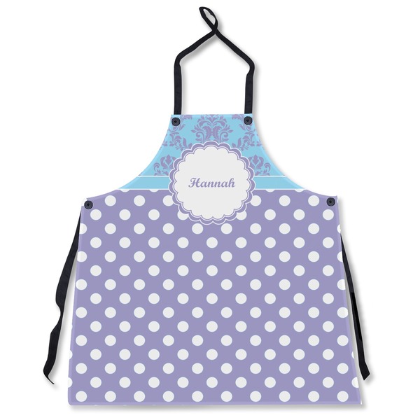 Custom Purple Damask & Dots Apron Without Pockets w/ Name or Text