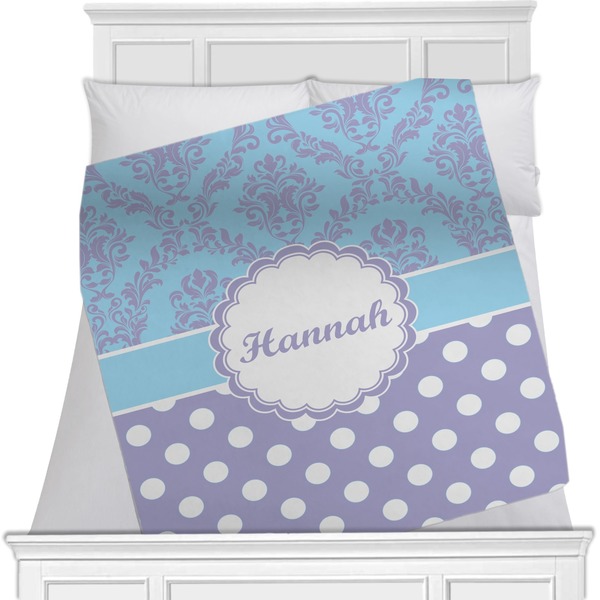 Custom Purple Damask & Dots Minky Blanket - Toddler / Throw - 60"x50" - Double Sided (Personalized)