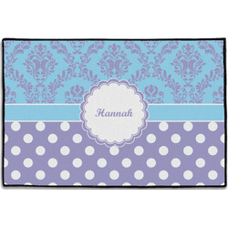 Purple Damask & Dots Door Mat - 36"x24" (Personalized)