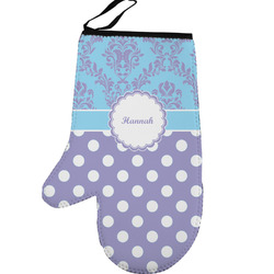 Purple Damask & Dots Left Oven Mitt (Personalized)