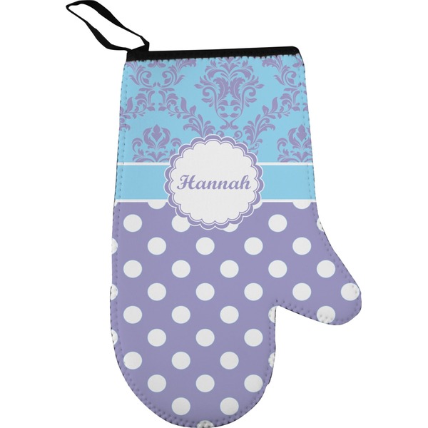 Custom Purple Damask & Dots Oven Mitt (Personalized)
