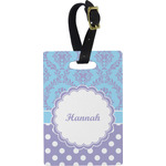 Purple Damask & Dots Plastic Luggage Tag - Rectangular w/ Name or Text