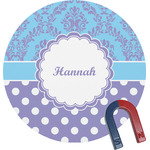 Purple Damask & Dots Round Fridge Magnet (Personalized)