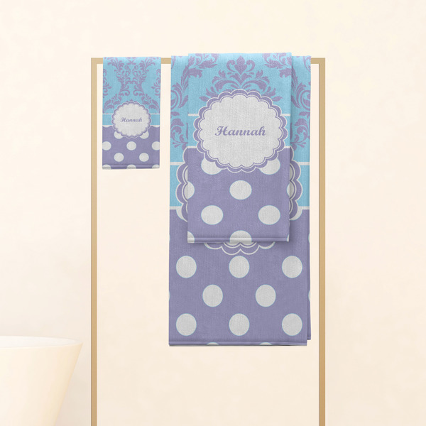Purple Damask & Dots Personalized Towel Set