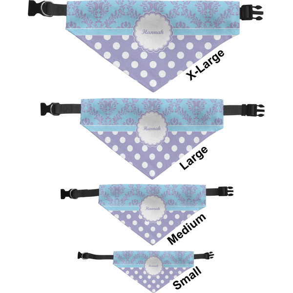 Purple Damask & Dots Pet Bandana Sizes