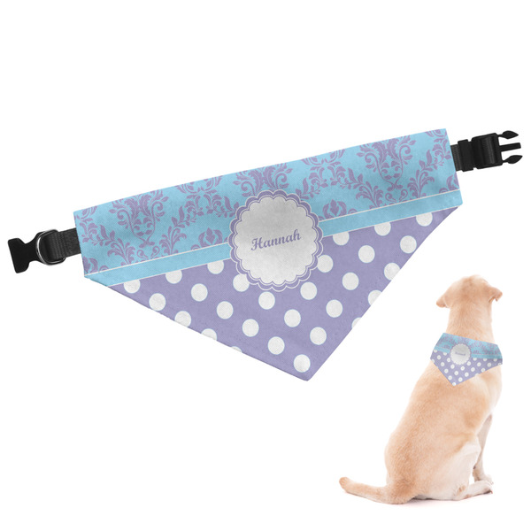 Custom Purple Damask & Dots Dog Bandana - XLarge (Personalized)