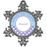 Purple Damask & Dots Vintage Snowflake Ornament (Personalized)