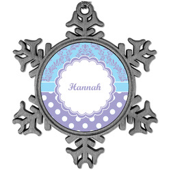 Purple Damask & Dots Vintage Snowflake Ornament (Personalized)