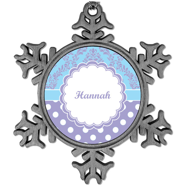 Custom Purple Damask & Dots Vintage Snowflake Ornament (Personalized)