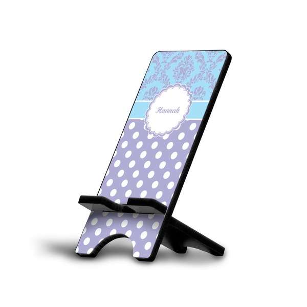 Custom Purple Damask & Dots Cell Phone Stand (Large) (Personalized)