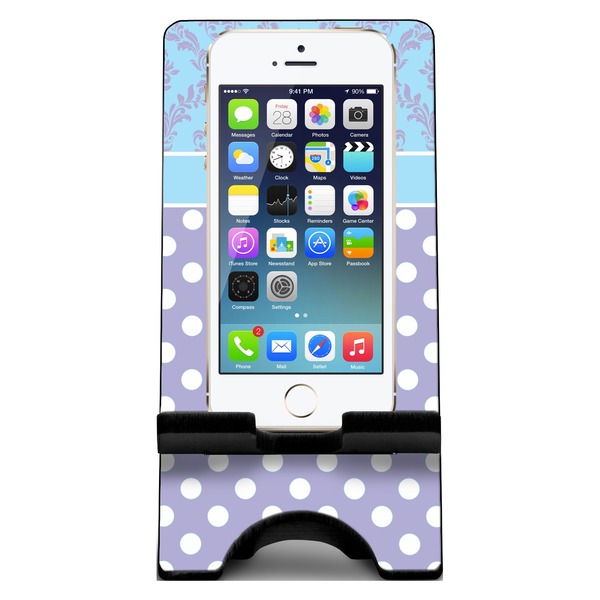 Purple Damask & Dots Phone Stand w/ Phone