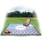 Purple Damask & Dots Picnic Blanket - with Basket Hat and Book - in Use