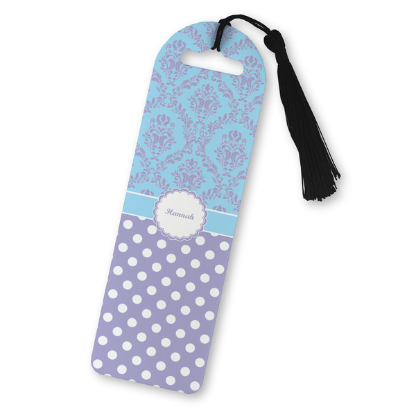 Custom Purple Damask & Dots Plastic Bookmark (Personalized)